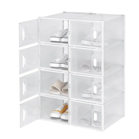BukkitBow stapelbare schoenendozen set met transparante vakken en deurtjes, geschikt als sneaker organizer in wit, 8, 12 of 18 stuks