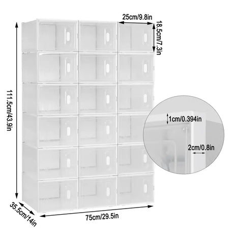 BukkitBow stapelbare schoenendozen set met 8, 12 of 18 transparante vakken en deurtjes, wit sneaker organizer schoenenrek