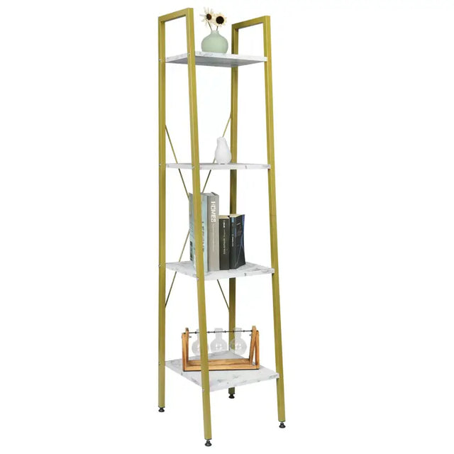 BukkitBow boekenkast met 4 planken, ruim en veilig ontwerp, afmetingen 34x35x148cm, ideaal voor boeken en decoraties.