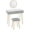 BukkitBow stijlvolle kaptafel set met spiegel en kruk, stevig metalen frame, fluweelafwerking en goudkleurige details, 80x77,5x40 cm