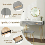 BukkitBow kaptafel set met spiegel, kruk, goudkleurige details, stevig metalen frame en fluwelen afwerking, 80x77,5x40 cm
