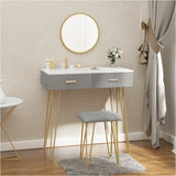 BukkitBow stijlvolle kaptafel set met spiegel, kruk, metalen frame, fluweel afwerking en gouden details, 80x77,5x40 cm