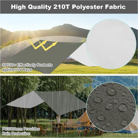 Grijs BukkitBow tentzeil waterdicht met oogjes, touwen en haringen voor zonwering SPF50+ bescherming