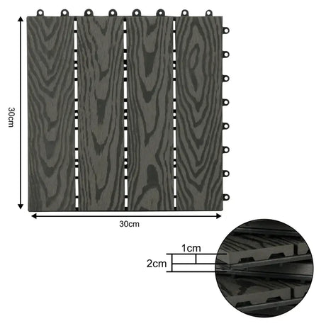 BukkitBow terrasplanken set van 11, 30x30cm, houtuitstraling, snel klik-systeem, diverse kleuren, voor vlonder en terras.