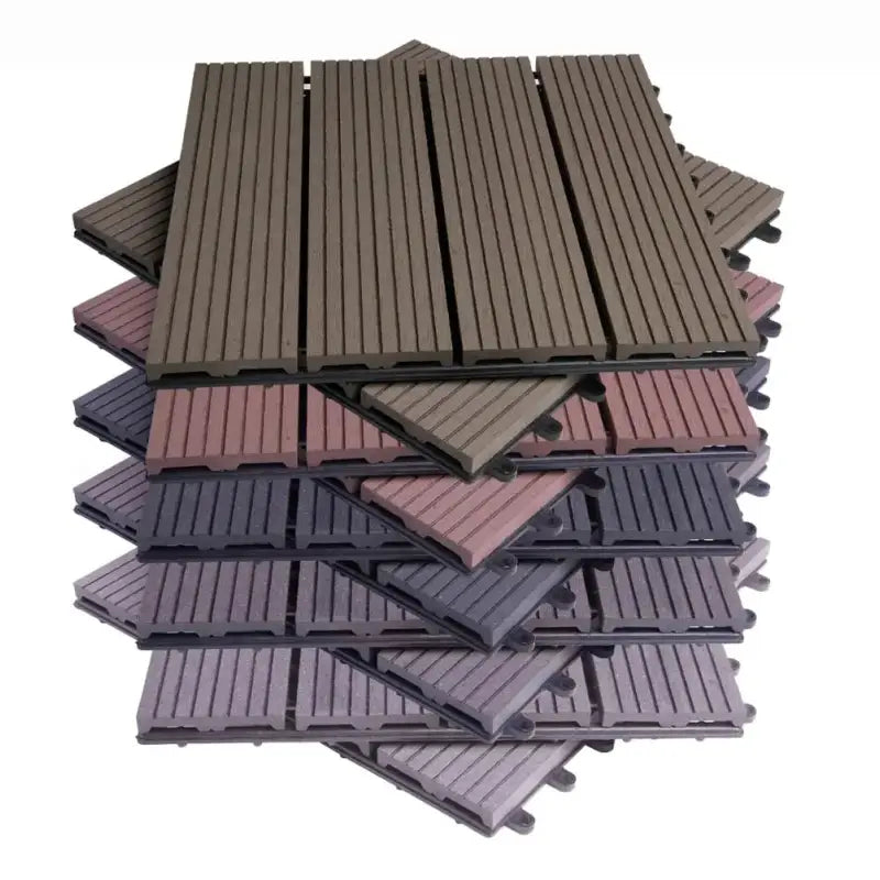 BukkitBow terrasplanken set van 11, 30x30cm, houtlook vlonderplanken met snel klik-systeem in diverse kleuren, geschikt voor buiten.