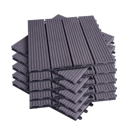 Set van 11 BukkitBow terrasplanken in houtlook, 30x30cm, snel klik-systeem, diverse kleuren voor vlonder en terras.