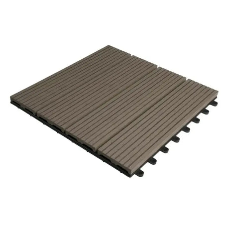 Set van 11 BukkitBow terrasplanken 30x30cm met houtlook en snel klik systeem in diverse kleuren, ideaal voor vlonder en terras.