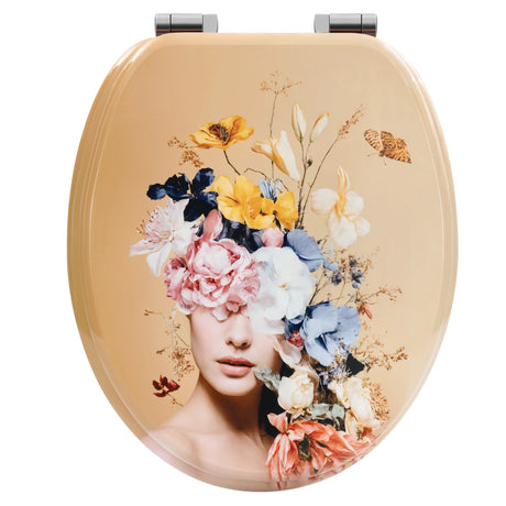 Toiletbril van BukkitBow met softclose, waterafstotend en antibacterieel, met print, geschikt voor comfortabele en hygiënische toiletruimte.