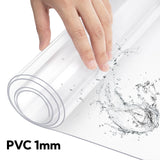 Transparante BukkitBow tafelbeschermer van 1mm PVC, waterdicht en kristalhelder, beschermt tafels tegen vocht en vlekken.