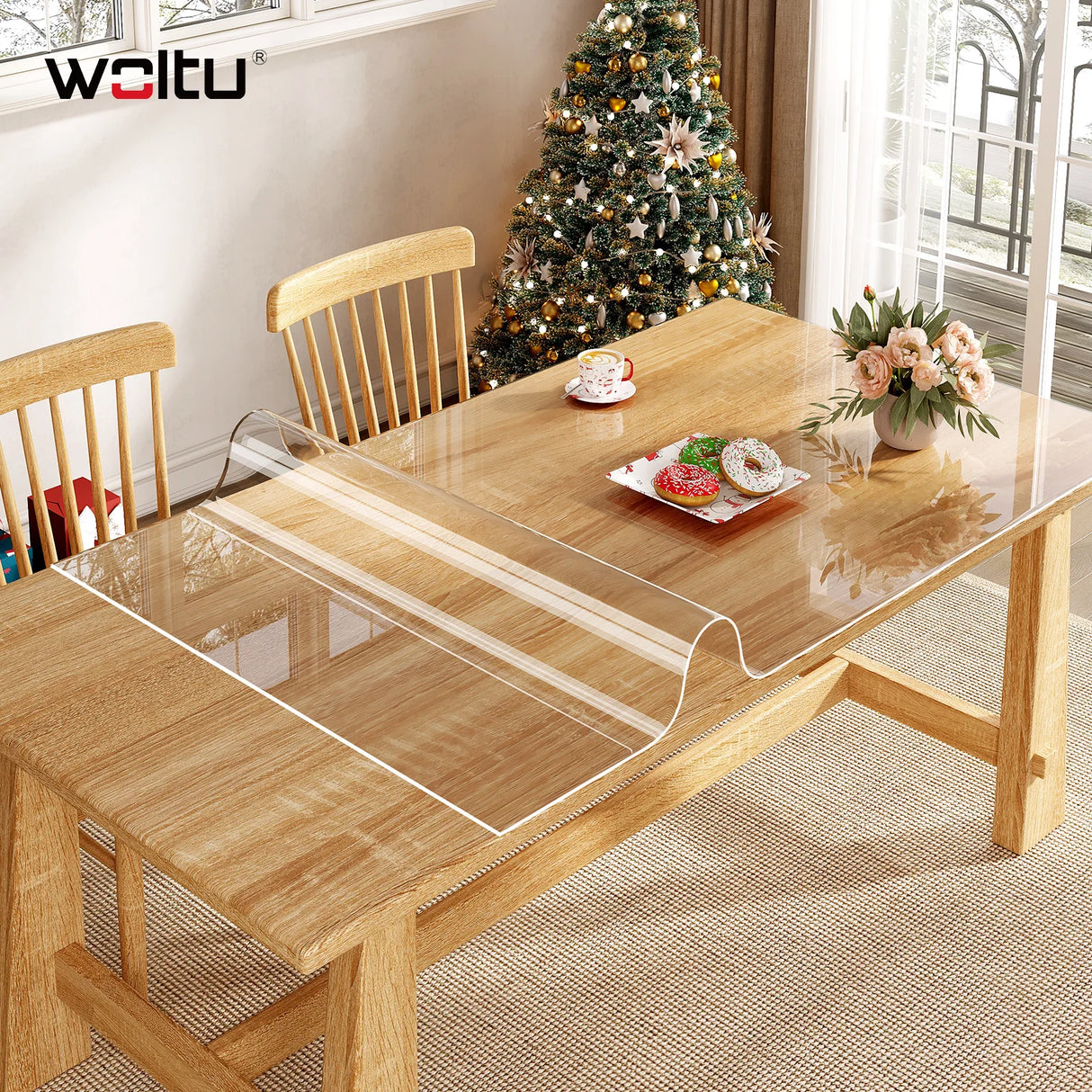 Transparant BukkitBow PVC tafelzeil van 2mm dikte, kristalhelder tafelbeschermer voor bescherming en elegantie.