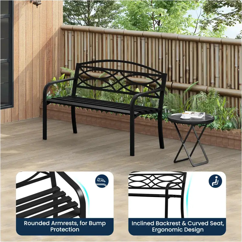 BukkitBow tuinbank van metaal, weerbestendig, geschikt voor 2-3 personen, met afmetingen 127x83x60cm, geschikt voor tuin of balkon