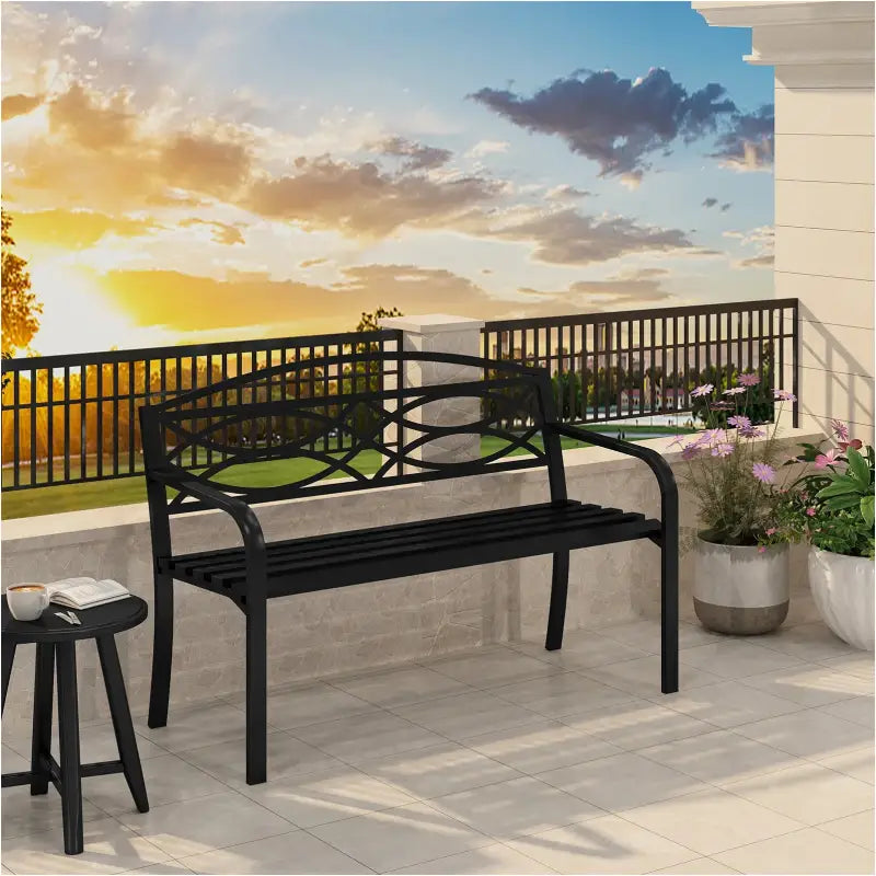 BukkitBow tuinbank van metaal, weerbestendig, geschikt voor 2-3 personen, 127x83x60 cm, ideaal voor tuin of balkon