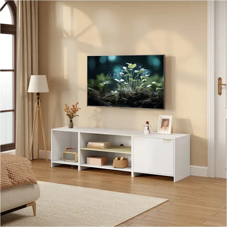 BukkitBow tv-kast met opbergruimte, stevig MDF hout, modern Scandinavisch design, 160x45x39cm, 3-in-1 modulair meubel