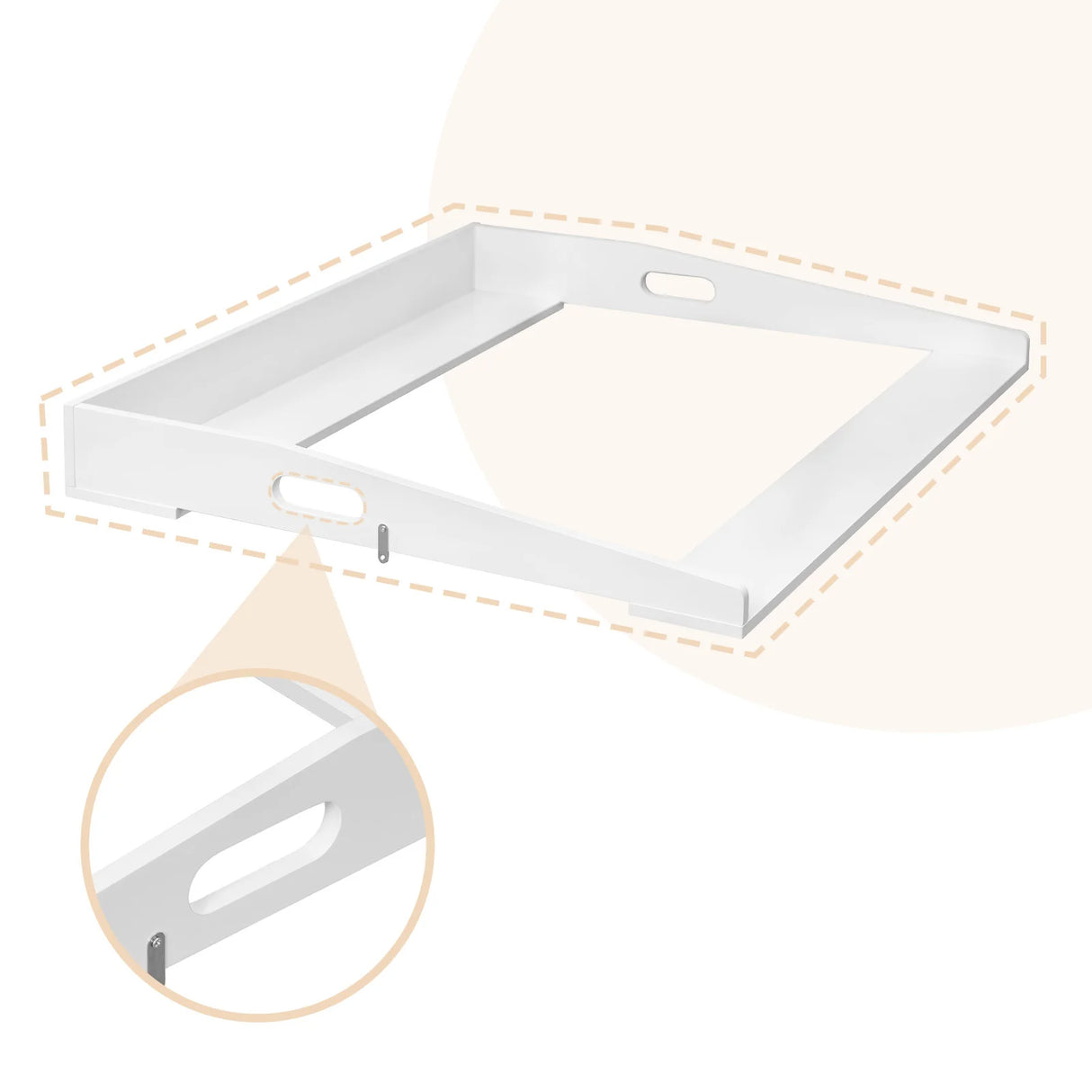 Wit BukkitBow universeel baby verschoonopzetstuk met handgrepen, geschikt voor kinderwagen of commode, comfortabel en praktisch.
