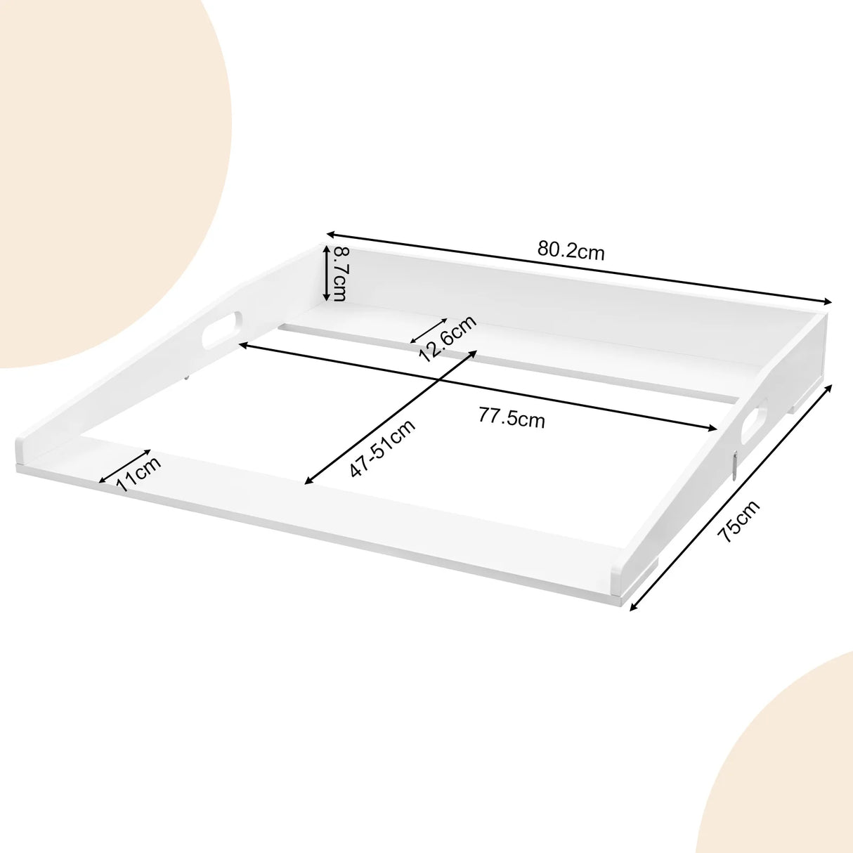 Wit BukkitBow universeel baby verschoonopzetstuk met handgrepen, geschikt voor veilige en comfortabele verzorging van baby's.