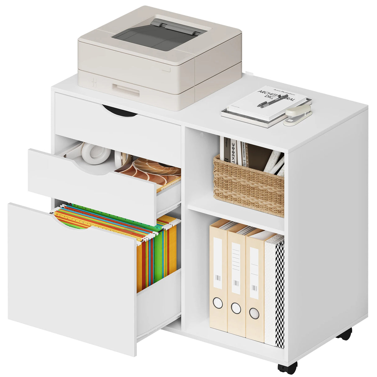 BukkitBow - Verrijdbaar Ladekastje met Hangmappenlade en 3 Laden - Archiefkast