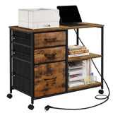 BukkitBow verrijdbare houten archiefkast met laadstation en lade voor opslag, flexibel en praktisch voor kantoor of werkruimte.