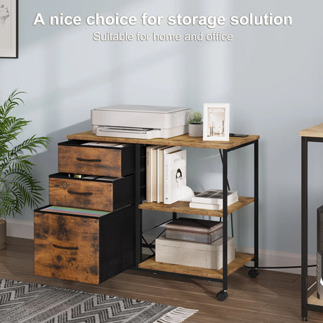 Verrijdbare houten archiefkast van BukkitBow met laadstation voor documenten en kantoorbenodigdheden, flexibel en ruimtebesparend.
