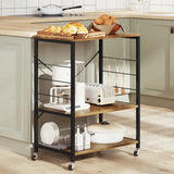 BukkitBow verrijdbare keukentrolley met 3 niveaus en magnetronhouder, stevige wielen en modern design in de keuken.