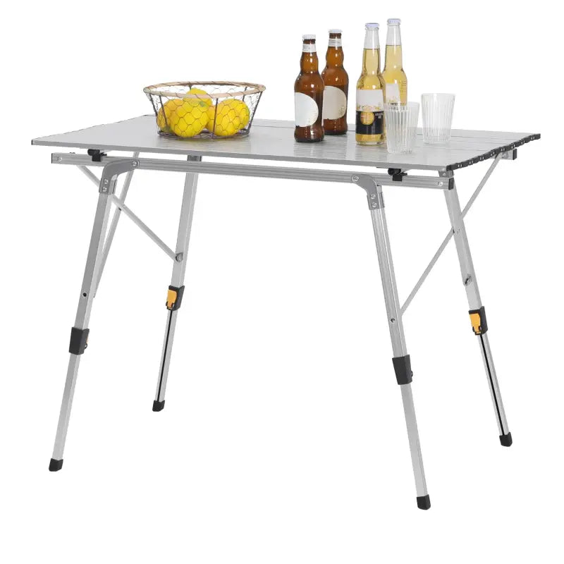 BukkitBow aluminium campingtafel, verstelbaar in hoogte, compact en draagbaar met opbergzak, 90x52.2x(45-72) cm, geschikt voor camping.