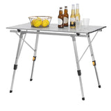 BukkitBow aluminium campingtafel, verstelbaar in hoogte, compact en draagbaar met opbergzak, 90x52.2x(45-72) cm, geschikt voor camping.