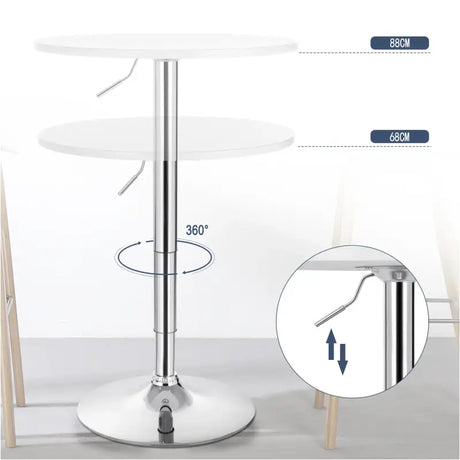 Verstelbare BukkitBow bartafel met MDF en metaal, zwart/wit, 60 cm doorsnede, stabiele chrome basis, geschikt als bartafel.