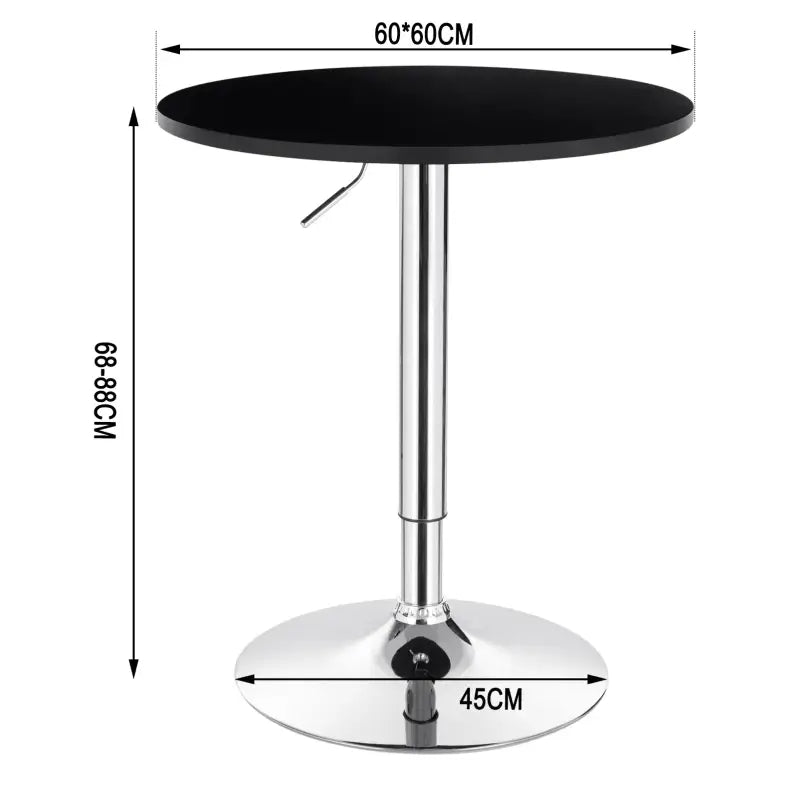 BukkitBow verstelbare bartafel met MDF en metaal, zwart/wit, 60 cm doorsnede, stabiele chrome basis, geschikt voor thuis of bar.