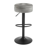 Verstelbare BukkitBow barkruk met verborgen opbergruimte, modern design, zittend op een houten vloer, comfortabele zitplaats.