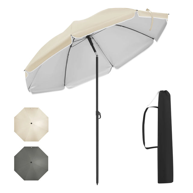BukkitBow verstelbare parasol met kantelfunctie, draagtas en UPF 50+ bescherming, zichtbaar in open lucht onder de parasol