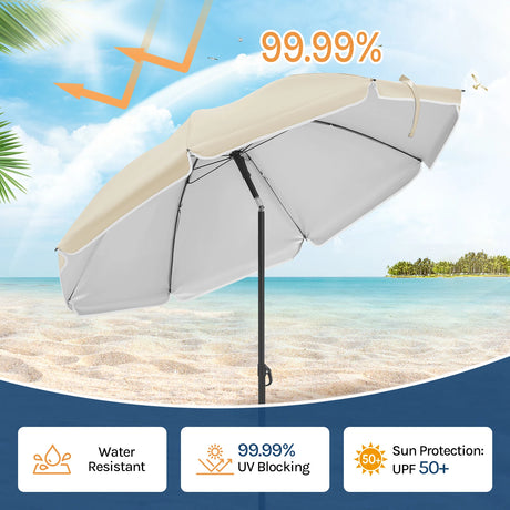 BukkitBow verstelbare parasol met kantelfunctie en draagtas, biedt UPF 50+ bescherming, zichtbaar in de afbeelding