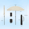 BukkitBow verstelbare parasol met kantelfunctie, draagtas en UPF 50+ bescherming, zichtbaar met open parasol en draagtas.