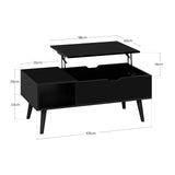 Verstelbare BukkitBow salontafel met liftfunctie en verborgen opbergruimte, modern meubel voor woonkamer, in zwart afwerking