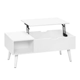 Verstelbare BukkitBow salontafel met liftfunctie en verborgen opbergruimte, modern design, houten afwerking en praktische functionaliteit.