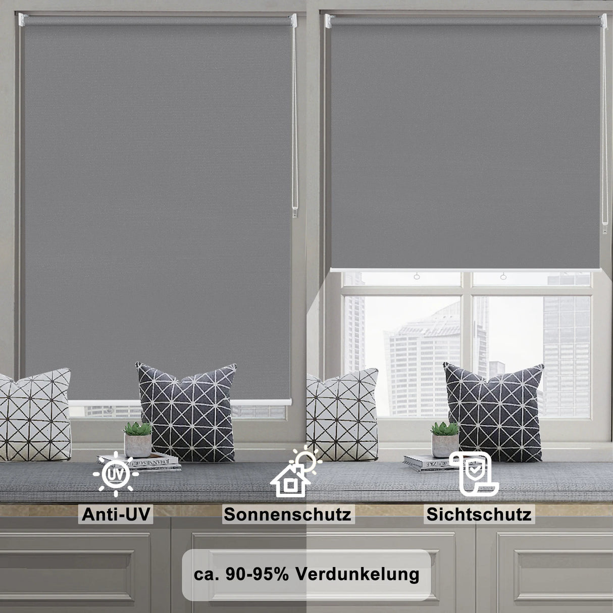 BukkitBow verticaal buitenrolgordijn van polyester, zonwering en windscherm voor privacy op balkon of terras