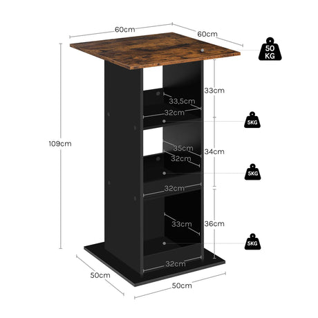 Vierkante houten bartafel van BukkitBow met 3 planken, geschikt als bistrotafel, modern en stijlvol voor in de horeca of thuis.
