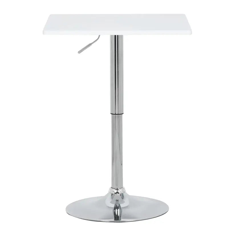 Vierkante barkruk van BukkitBow, verstelbare hoogte, zwart of wit, 60 cm diameter, moderne bartafel voor horecagebruik.