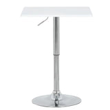 Vierkante barkruk van BukkitBow, verstelbare hoogte, zwart of wit, 60 cm diameter, moderne bartafel voor horecagebruik.