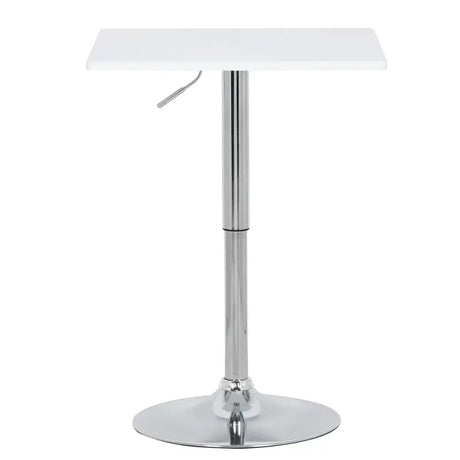 Vierkante barkruk van BukkitBow, verstelbare hoogte, zwart of wit, 60 cm diameter, moderne bartafel voor horecagebruik.