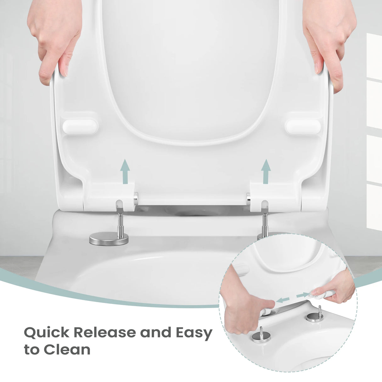 Vierkante toiletbril van BukkitBow, kunststof met soft-close, universeel ontwerp voor comfortabele en stille sluiting.