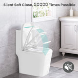 BukkitBow vierkante kunststof toiletbril met soft-close, universeel ontwerp en comfortabele sluiting op een toilet.