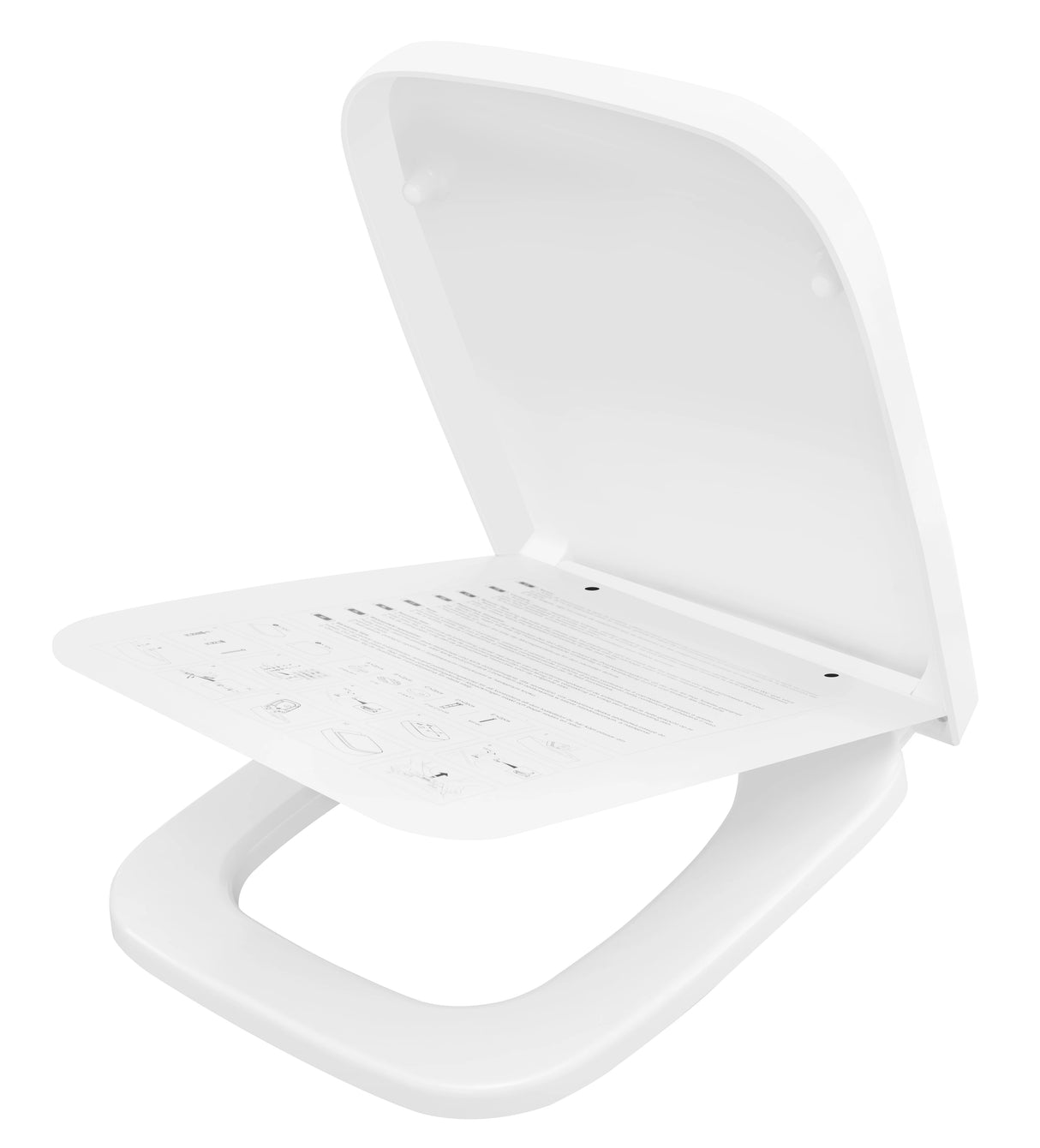 BukkitBow vierkante kunststof toiletbril met soft-close, universeel passend, modern design en comfortabele sluiting.