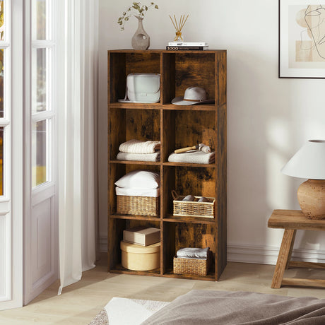 BukkitBow vintage modulaire boekenkast met open vakken, vrijstaand design voor woonkamer en kantoor, houten wandrek.