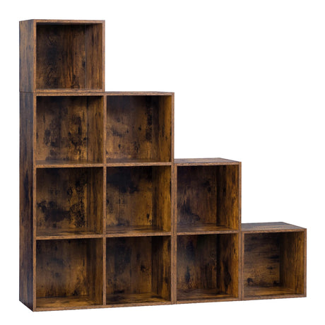 BukkitBow vintage boekenkast met modulaire vakken, vrijstaand open wandrek voor woonkamer en kantoor, zwart houten design
