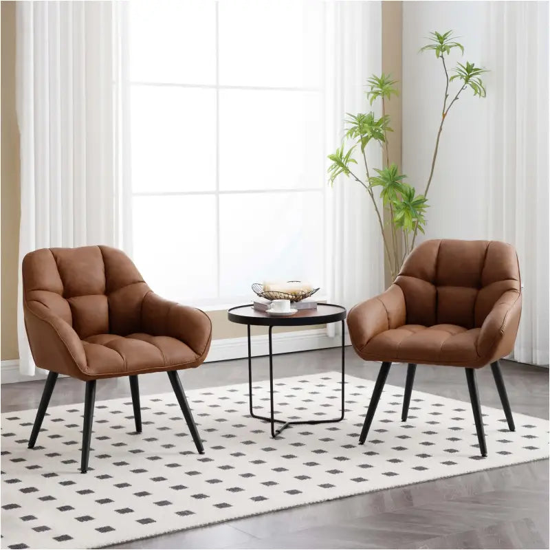 BukkitBow vintage bruine eetkamerstoel met armleuningen, imitatieleer, metalen frame en schuimvulling, comfortabele kuipstoel