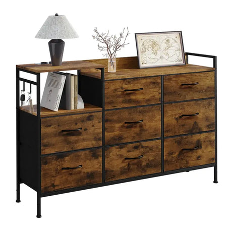 BukkitBow vintage dressoir met opbergruimte, stopcontact, stabiel en lichtgewicht, afmetingen 132x88x30cm, duurzaam en veelzijdig.