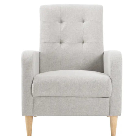 Luxe BukkitBow vleugelstoel met armleuningen, linnen en fluwelen bekleding, massief houten poten, comfortabele loungefauteuil in afbeelding