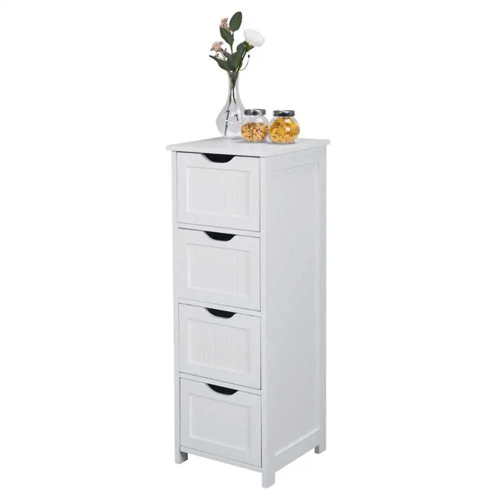 BukkitBow houten badkamerkast met 4 laden, opbergkast, badkamermeubel voor badkamer en opbergruimte.