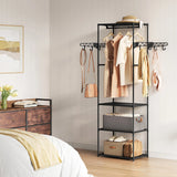 BukkitBow vrijstaand kledingrek met metalen frame, haken en legplanken voor slaapkamer of hal, open garderobe.