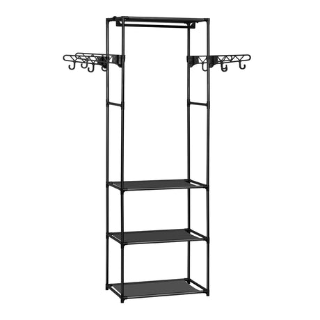 BukkitBow vrijstaand kledingrek met metalen frame, haken en legplanken, geschikt voor slaapkamer en hal, open garderobe.