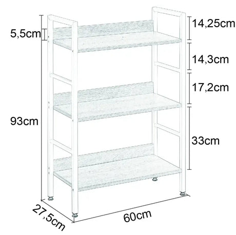 BukkitBow wandkast en opbergrek met 3 planken, grote opslagruimte, multifunctioneel, afmetingen 60x27,5x93 cm, zwart metalen frame